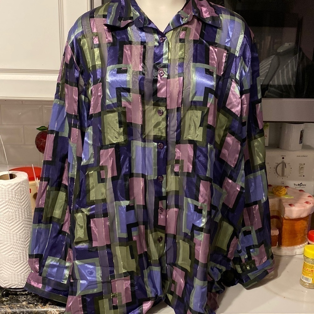 L womens Dressbarn button down long sleeve metallic plus size shirt 3X